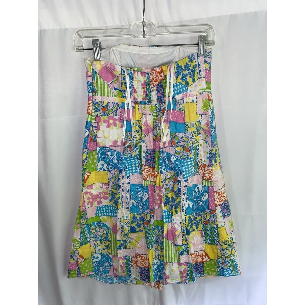 Women Lilly Pulitzer Patchwork Strapless Summer Dress Size 2 - Picture 2 of 3